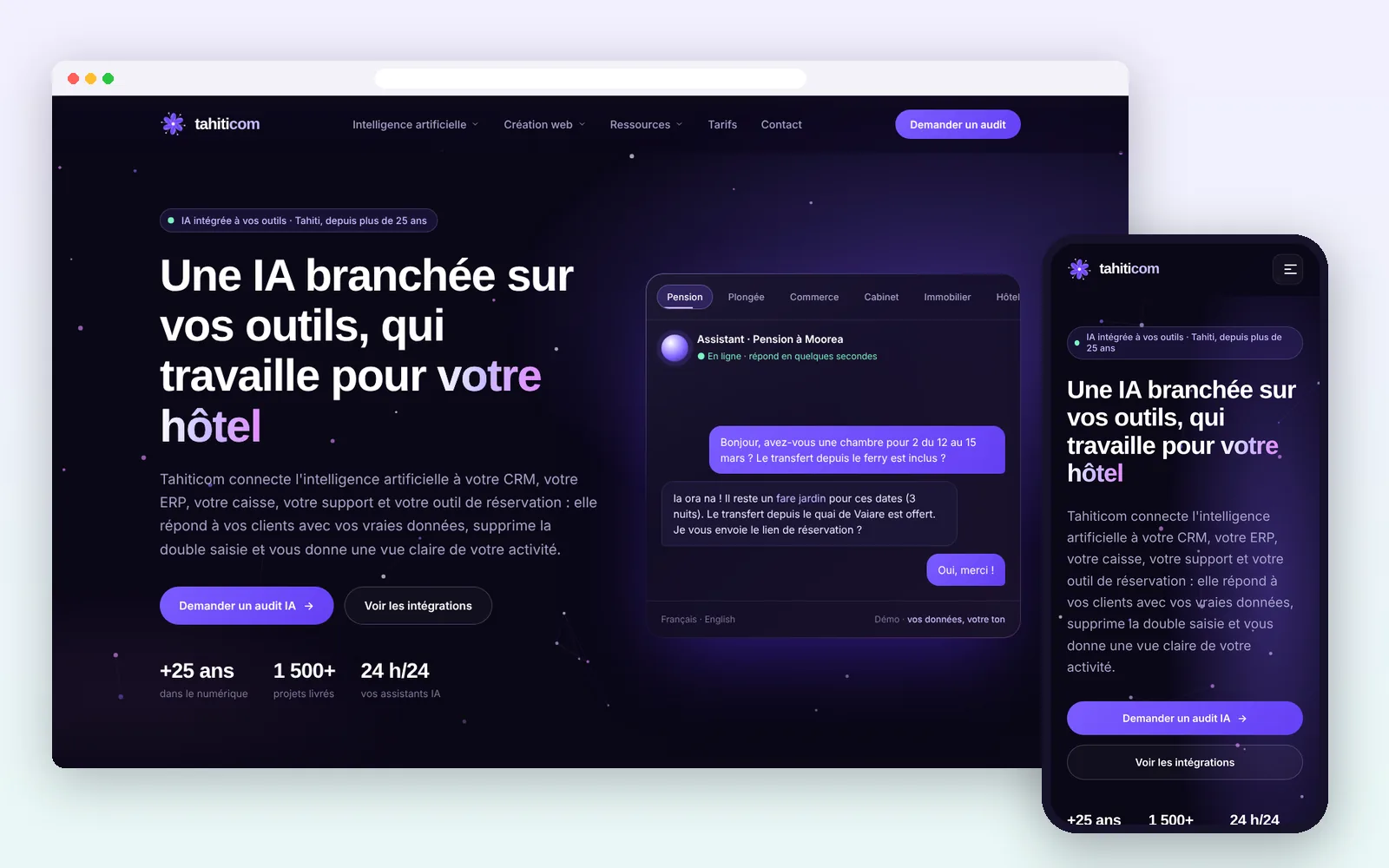 Page d’accueil de Tahiticom sur ordinateur et sur mobile